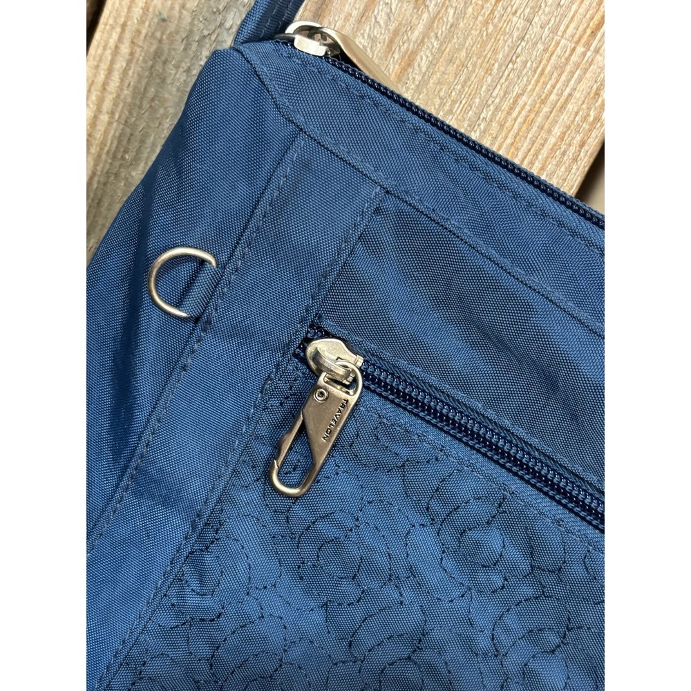 Travelon Anti-Theft Crossbody Bag Navy Blue Nylon RFID Blocking Floral Quilt - Picture 5 of 9